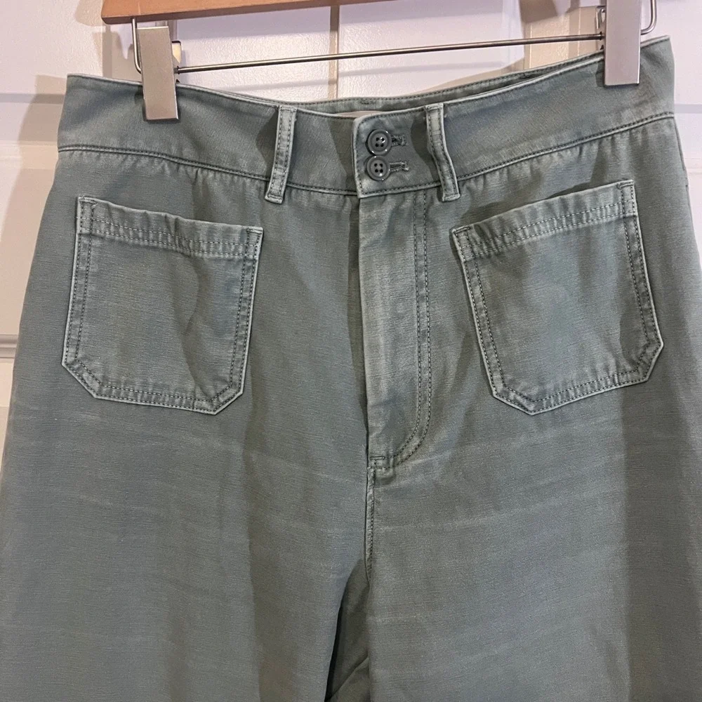 Marine Layer Love Me Tender Wide Leg Crop‎ Pants in Sage Green, Women's Size 8